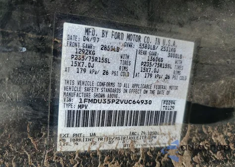 1997 Ford Explorer Xlt из США, поврежденный, VIN 1FMDU35P2VUC64930